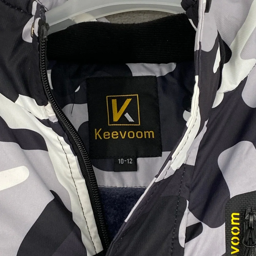 Keevoom Boys Camo Ski Jacket Grey Black Fleece Lined Waterproof Size 10-12